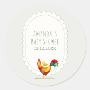 Sage Cottagecore Rooster Little Chick Baby Shower Classic Round Sticker