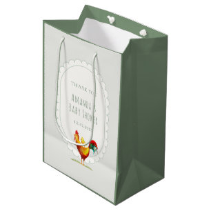 Sage Cottagecore Rooster Little Chick Baby Shower Medium Gift Bag