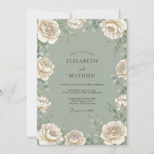 Sage Cream Floral Botanical Wedding Invitation