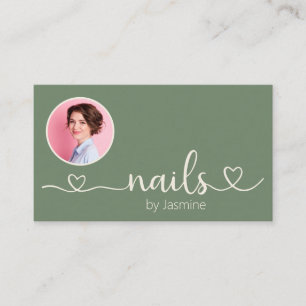 Sage Cream Photo Nails QR Code Social Icons Business Card