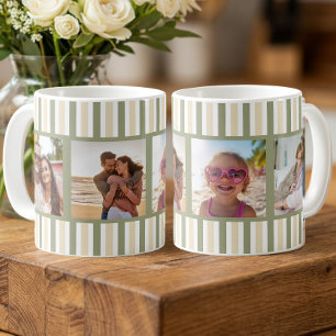 Sage Cream Stripe Multi Photo Grid Coffee Mug