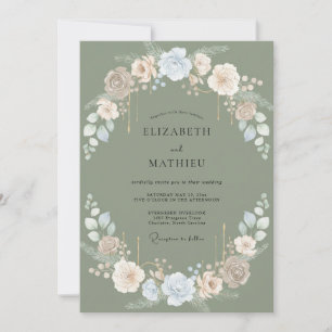 Sage Cream Wildflower Wedding Invitation