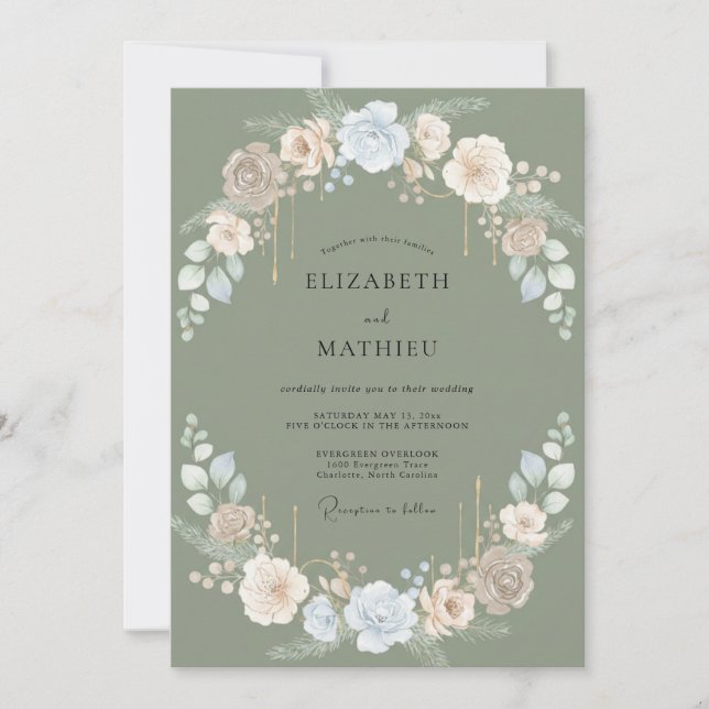 Sage Cream Wildflower Wedding Invitation (Front)