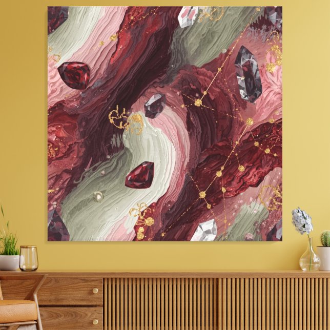 Sage Crystal Grid — Garnet Edition Canvas Print (Insitu(LivingRoom))