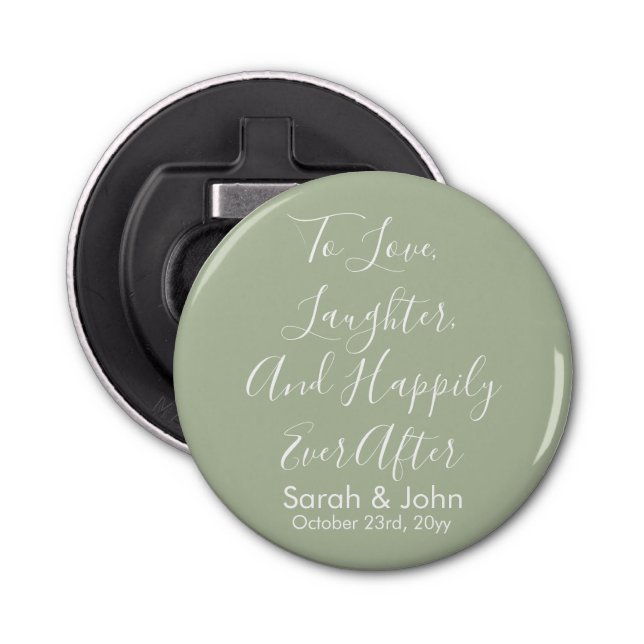 Sage Custom Personalised Script Wedding Reception  Bottle Opener (Front)