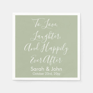 Sage Custom Personalised Script Wedding Reception  Napkin