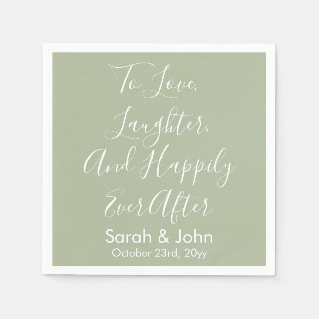 Sage Custom Personalised Script Wedding Reception  Napkin (Front)