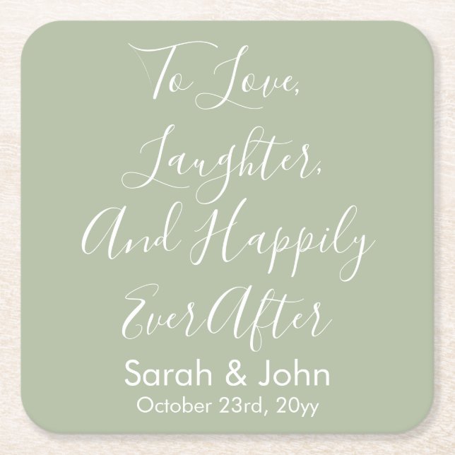 Sage Custom Personalised Script Wedding Reception  Square Paper Coaster (Front)