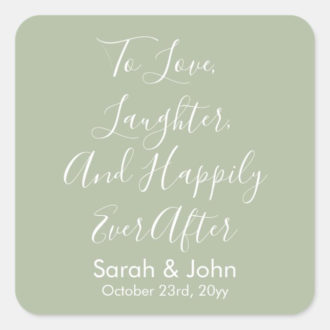 Sage Custom Personalised Script Wedding Reception  Square Sticker (Front)
