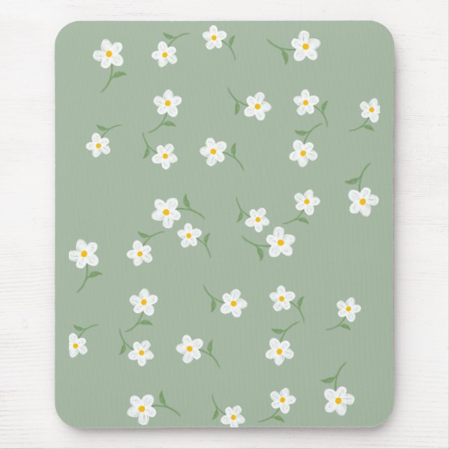 Sage Daisy Floral Mouse Pad  (Front)