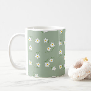 Sage Daisy Floral Mug   Hand-Drawn Botanical 
