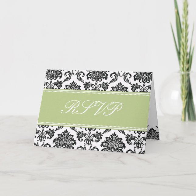 Sage Damask RSVP Card (Front)