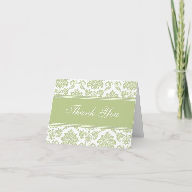 Sage Damask Thank You Cards (Front)