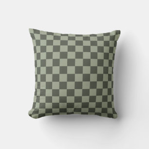 Sage Dark Green Chequered Chequerboard Chequered Cushion