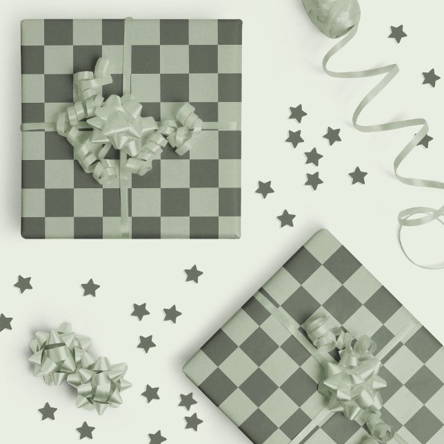 Sage Dark Green Chequered Chequerboard Chequered Wrapping Paper (Creator Uploaded)