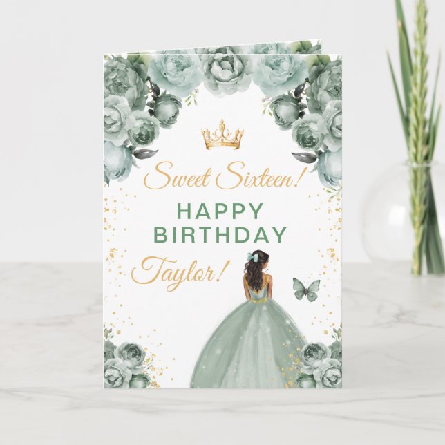 Sage Dark Skin Girl Sweet Sixteen Birthday Card (Front)