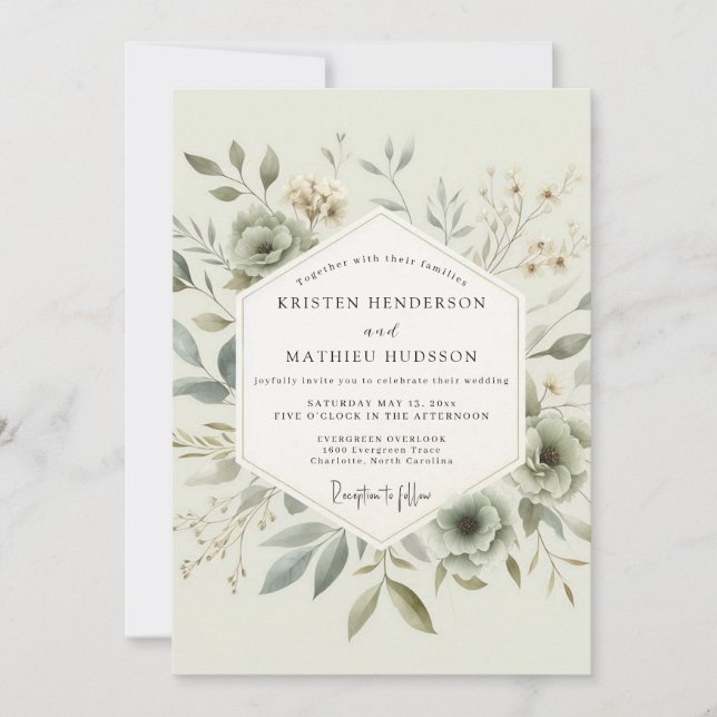 Sage Delicate Botanical Wedding Invitation (Front)