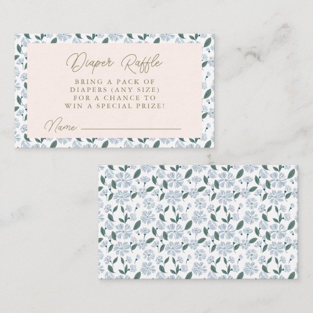 Sage Dusty Blue Floral Baby Shower Diaper Raffle Enclosure Card (Front/Back)