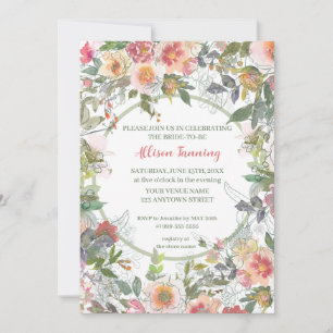 Sage Dusty Pink Roses Watercolor Bridal Shower   Invitation