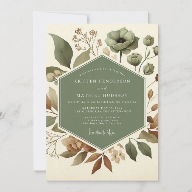 Sage Earthen Bloom Wedding Invitation (Front)