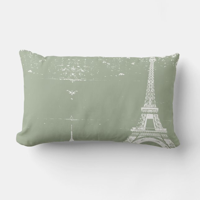 Sage Eiffel Tower Custom Cotton Pillows (Front)