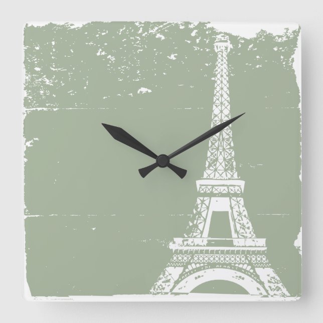Sage Eiffel Tower Custom Wall Clock (Front)