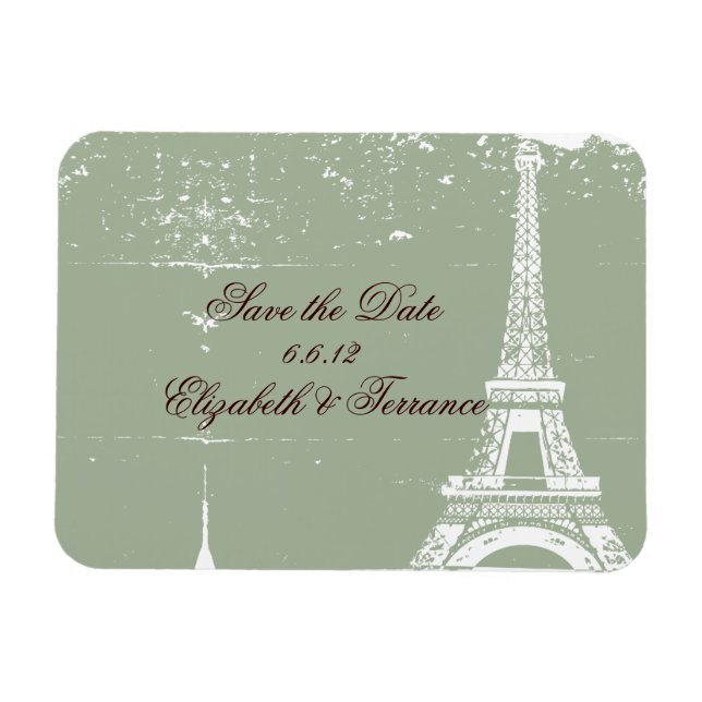 Sage Eiffel Tower Save the Date Wedding Magnets (Horizontal)