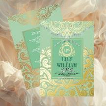 Sage Elegant Artdeco Diamond Monogram Wedding Gold