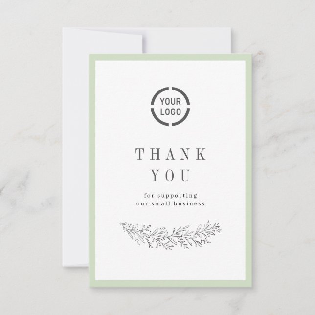 Sage elegant botanical with logo small business thank you card (Front)