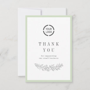 Sage elegant botanical with logo small business thank you card