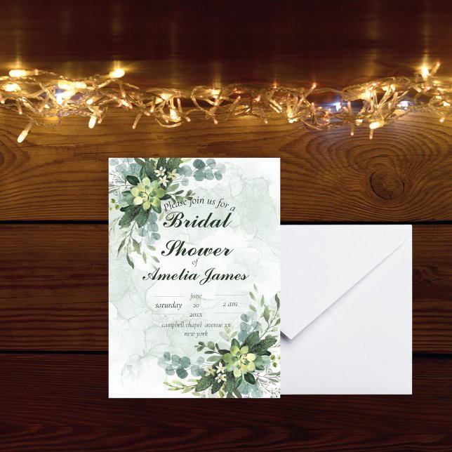 Sage Elegant Greenery bridal shower Invitation (Creator Uploaded)