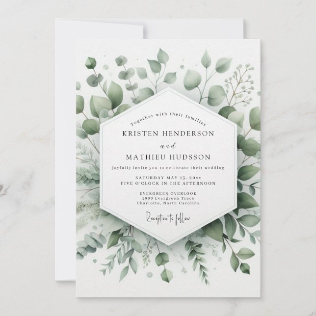 Sage Elegant Greenery Wedding Invitation (Front)