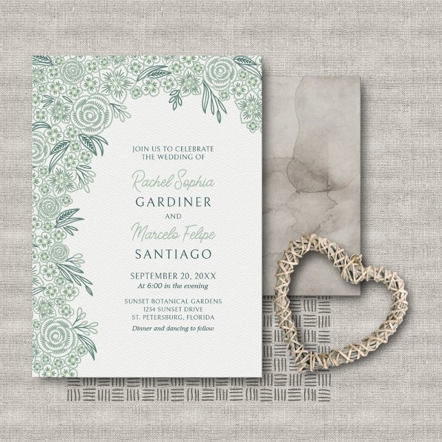 Sage Emerald Green Floral Arch Wedding Invitation (Creator Uploaded)