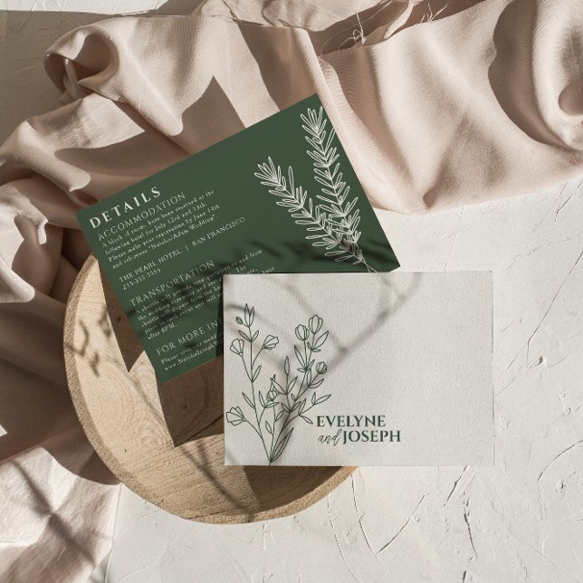 Sage Emerald Green Floral Boho Wedding Details Enclosure Card (Creator Uploaded)