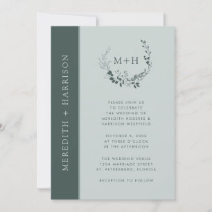 Sage Emerald Monogram Wreath Wedding Invitation