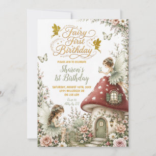 Sage Enchanted Forest Fairy First Birthday Invitation