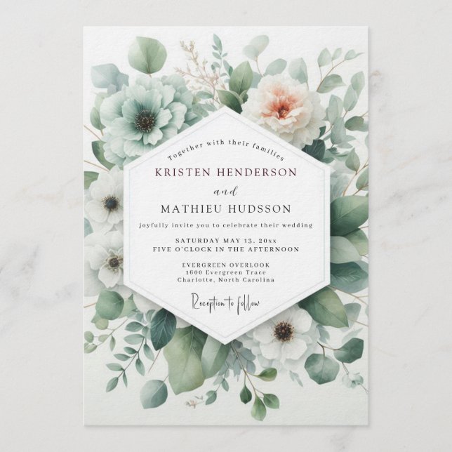 Sage Ethereal Anemone Wedding Invitation (Front)