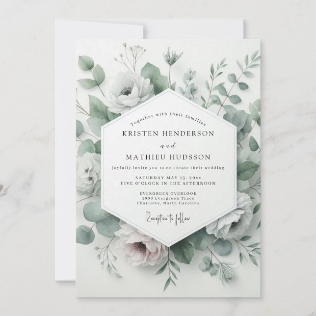 Sage Ethereal Bloom Wedding Invitation (Front)
