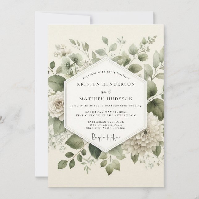 Sage Ethereal Botanical Wedding Invitation (Front)