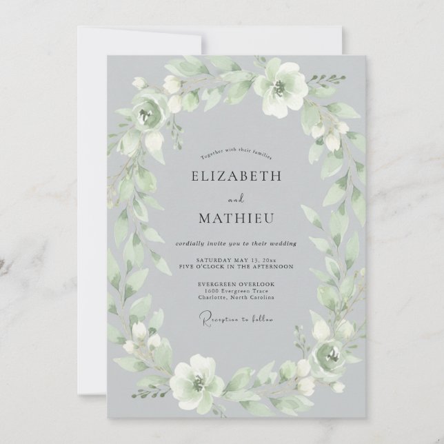 Sage Ethereal Garland Wedding Invitation (Front)