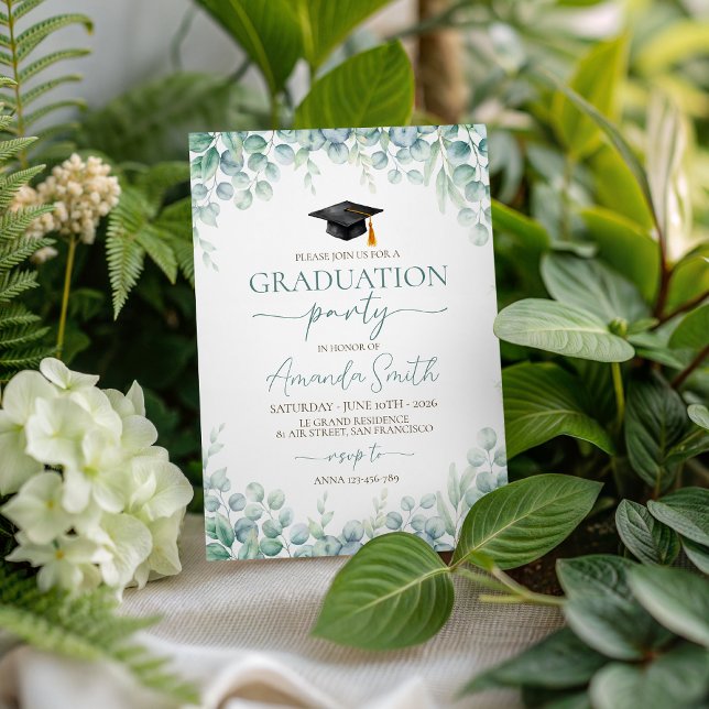 Sage Eucalyptus Border Graduation Invite (Creator Uploaded)