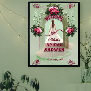 Sage Eucalyptus Burgundy Floral Bridal Welcome  Poster