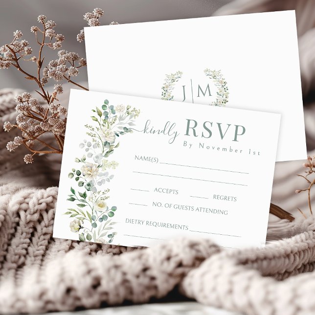 Sage Eucalyptus Floral Garden Wedding RSVP Cards (Creator Uploaded)