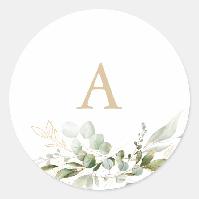 Sage Eucalyptus Monogram Wedding Envelope Seals (Front)