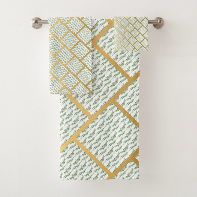 SAGE EUCALYPTUS  PATTERN BATHROOM TOWEL SET (Insitu)