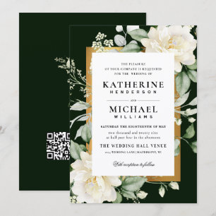 Sage Eucalyptus Rose Ivory & Gold Frame Wedding Invitation