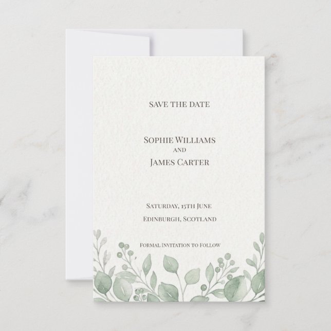 Sage Eucalyptus Save The Date Card (Front)