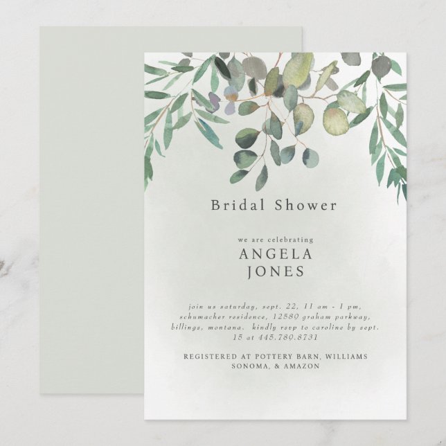Sage Eucalyptus Wedding Bridal Shower Invitation (Front/Back)