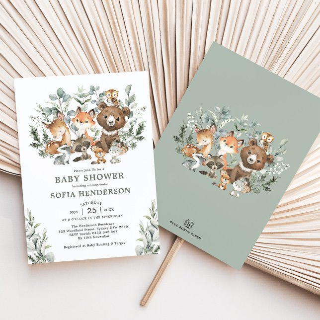 Sage Eucalyptus Woodland Animals Baby Shower Invitation (Creator Uploaded)