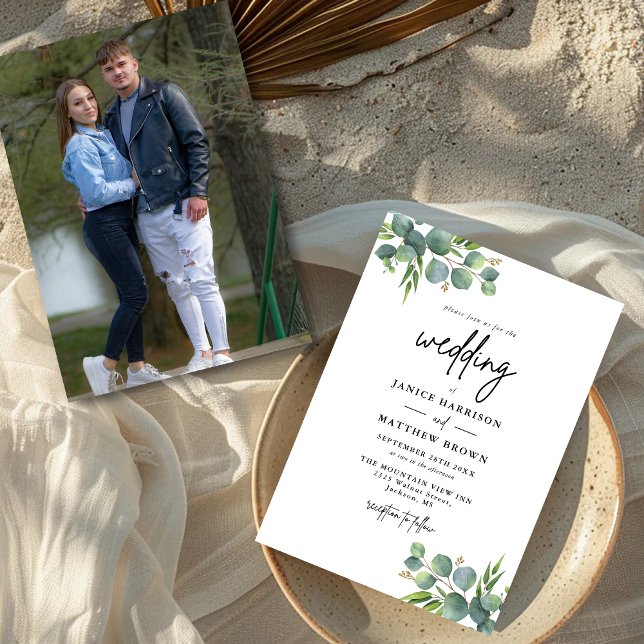 Sage Eucalyptus Woodland Photo Wedding Invitation (Creator Uploaded)